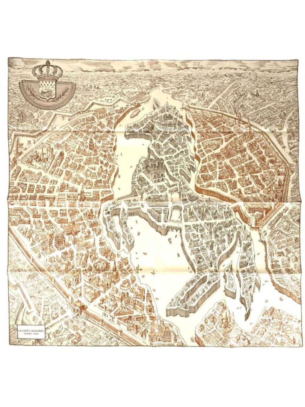 Hermes Scarf Carre 90 Cite Cavaliere Items la Silk Beige Brown